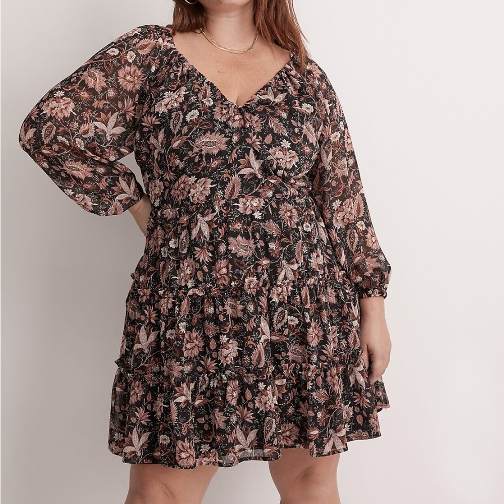 Madewell Plus Amalia Tiered Mini Dress in Pampas Blooms